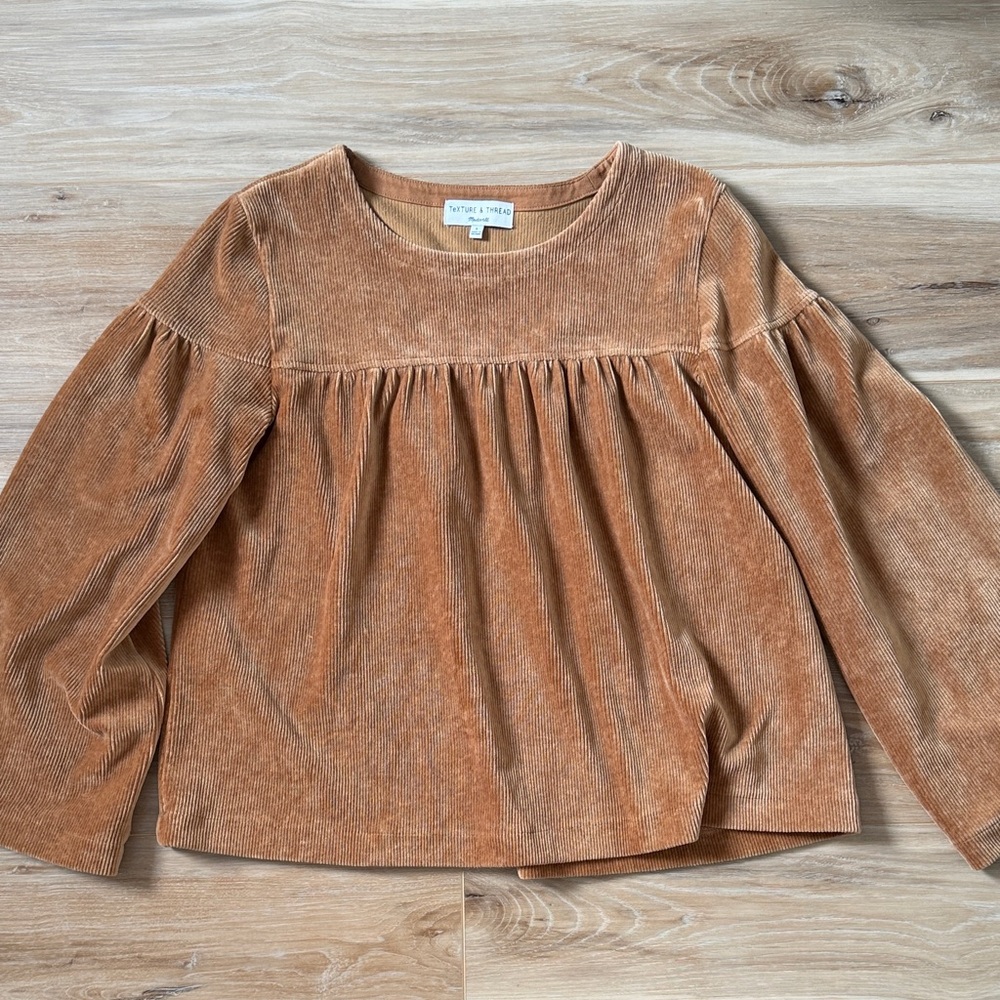 Madewell Rust Corduroy Blouse with Bell Sleeves